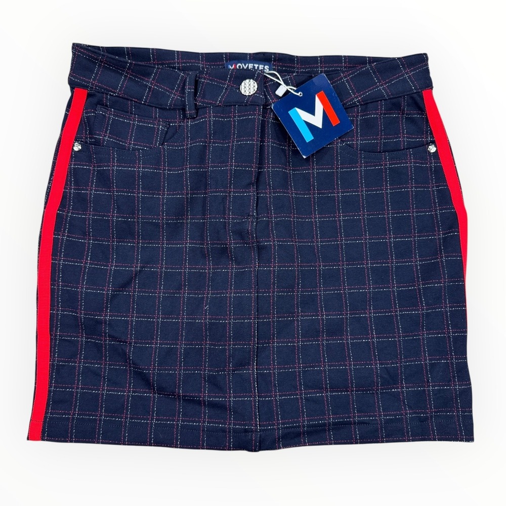 Movetes Lizie Skort Small Navy Plaid Smooth‎ A-Line Side Stripe Size 2